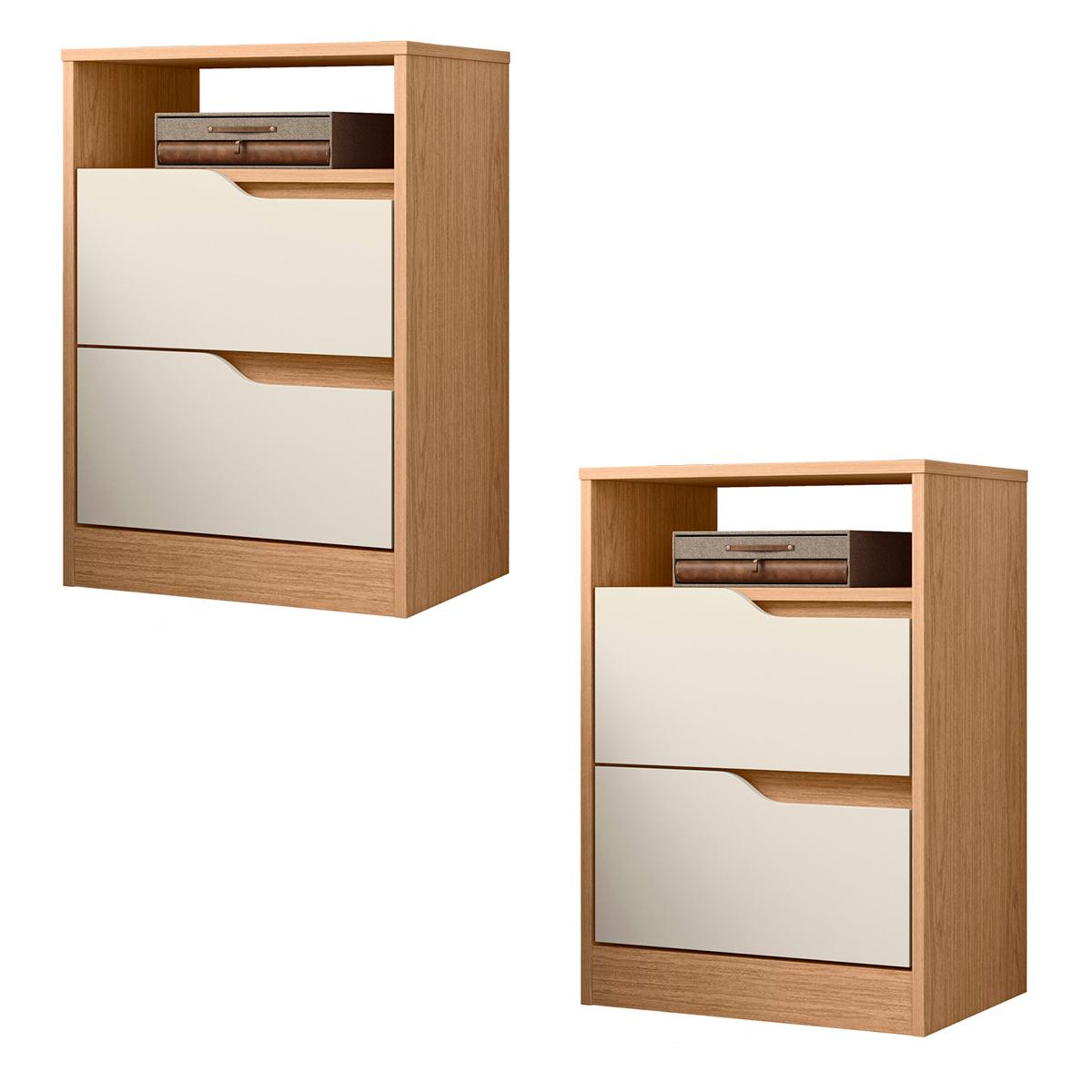 Kit 2 Mesas De Cabeceira Sole Com 2 Gavetas E Nicho Freijo/off White