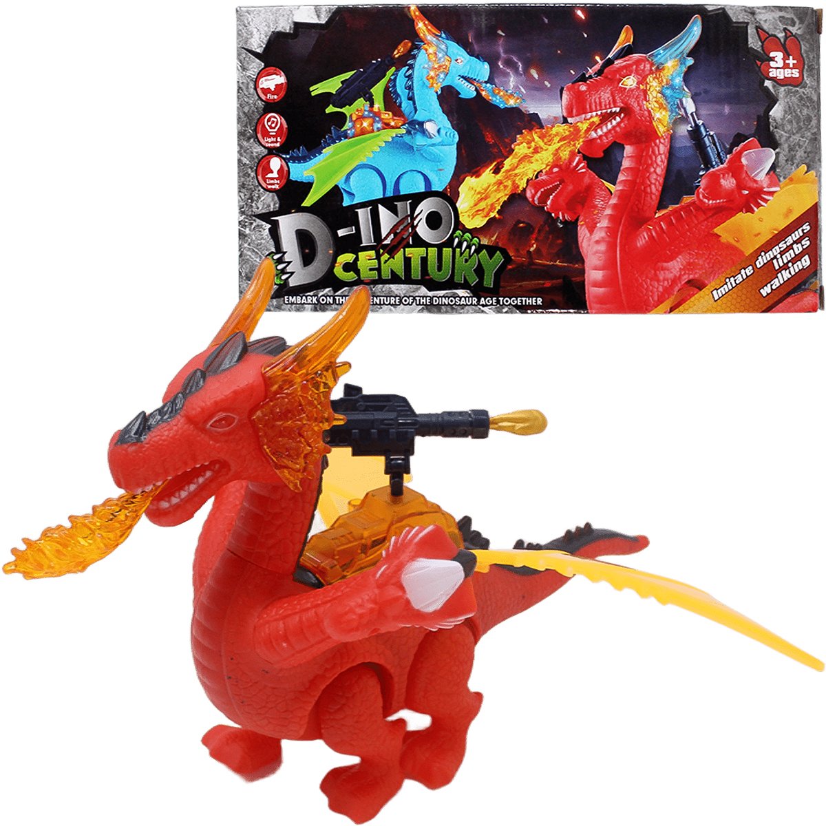 Brinquedo Dragão Dinossauro 3 Cabeças Com Luz Som Movimento