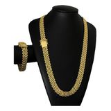 Cordão + Pulseira Elo Americano 13mm Banhado A Ouro 18k