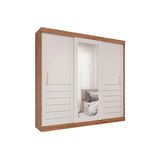 Guarda Roupa Casal 3 Portas De Correr (1 C/ Espelho) E 6 Gavetas Cecilia Cinamomo/off White - Panan