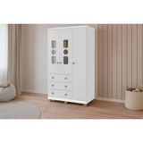 Guarda Roupa Infantil C/ 3 Portas (2 Cristal) E 3 Gavetas Tedy Branco - Peroba