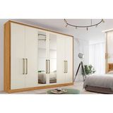 Guarda Roupa Casal 6 Portas (2 C/ Espelho) E 6 Gavetas Argos Peroba/off White - Europa