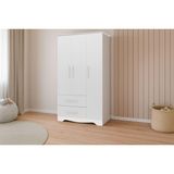 Guarda Roupa Infantil C/ 3 Portas E 2 Gavetas Popy Retrô Branco - Peroba