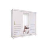 Guarda Roupa Casal 3 Portas De Correr (1 C/ Espelho) E 6 Gavetas C/ Pés Cecilia Branco - Panan