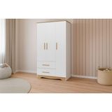 Guarda Roupa Infantil C/ 3 Portas E 2 Gavetas Popy Retrô Branco/amendoa - Peroba