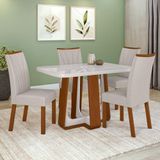 Conjunto Sala De Jantar Mesa Easy Pop 120x80cm Tampo Mdf 40mm Com 4 Cadeiras Confort Linho Mosaico Cinza Frassino/off