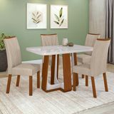 Conjunto Sala De Jantar Mesa Easy Pop 120x80cm Tampo Mdf 40mm Com 4 Cadeiras Confort Linho Rinzai Bege Frassino/off
