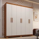 Guarda-roupa Casal 164,10cm 6 Portas 2 Gavetas 100% Mdf Papoulas Espresso Móveis Cinamomo/off White