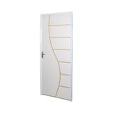 KIt Porta de Madeira Decorada 215x65cm com Batente de Aço 06cm Cantareira MGM Branco