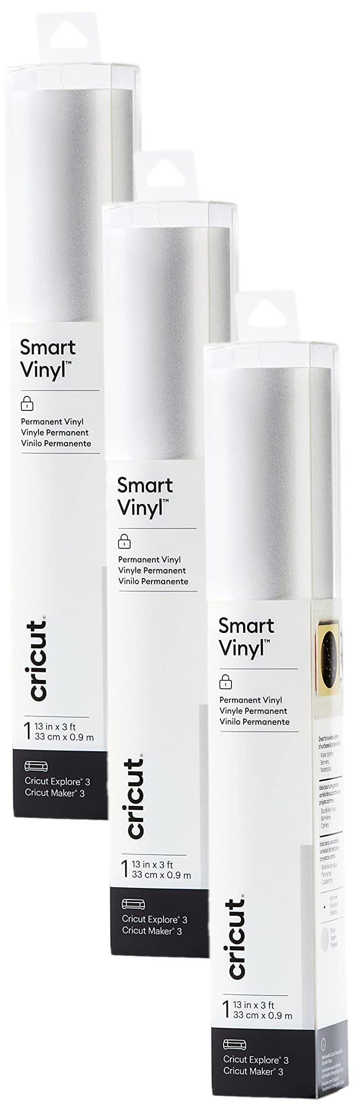 Vinil Cricut Smart Permanent Shimmer Silver, Pacote Com 3 Unidades, 1x1m