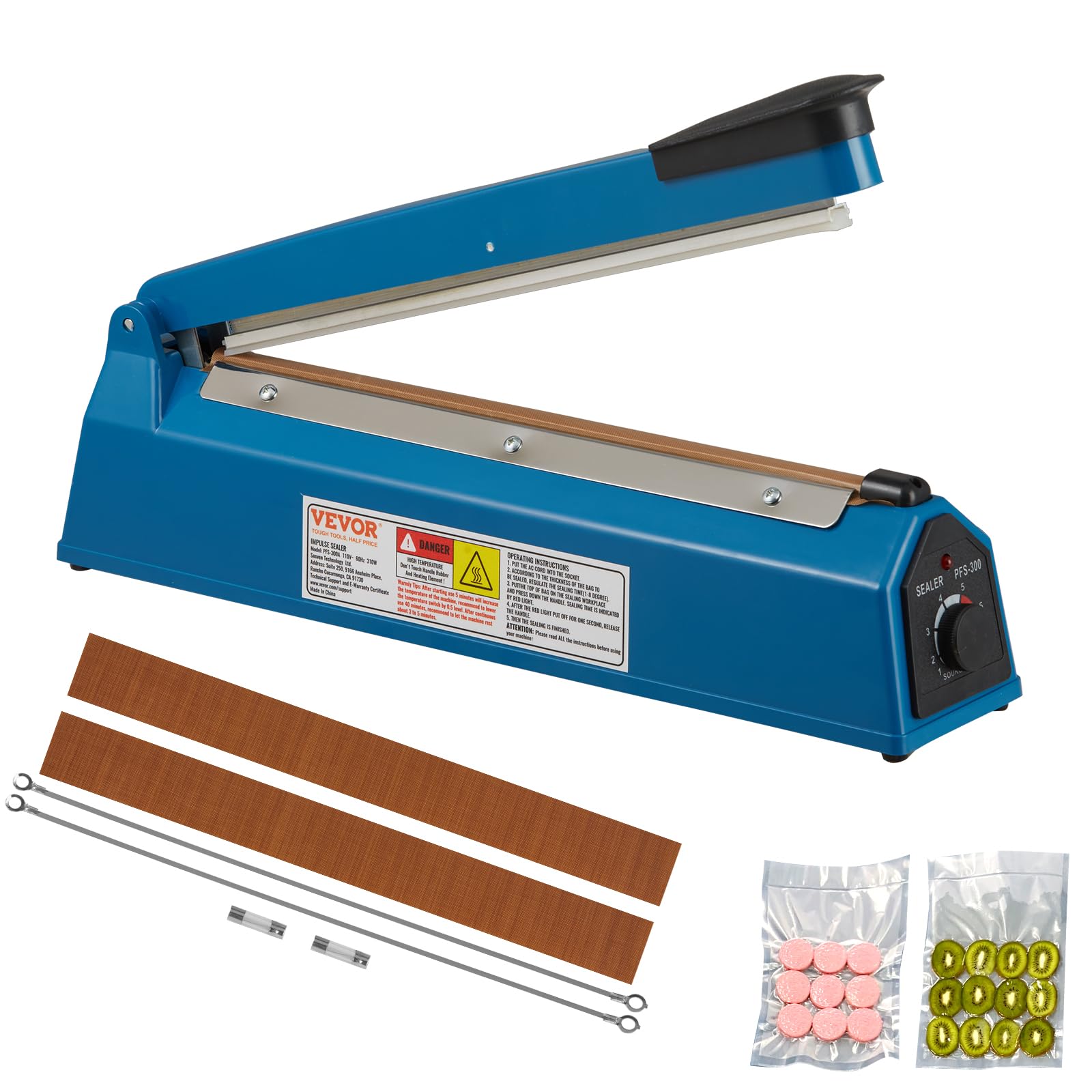 Seladora Térmica Manual Vevor 30cm Impulse Sealer, Azul
