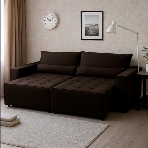 Sofá Nepal 2,40m Marrom 4 Lugares Retrátil E Reclinável Master Marrom