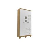 Guarda Roupa Infantil C/ 3 Portas (2 Cristal) E 3 Gavetas Uli Branco/amendoa - Peroba