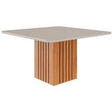 Mesa De Sala Jantar Ana C/ Tampo Madeirado C/ Vidro 130x130cm Cinamomo/off White - Cimol