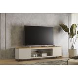 Rack Bancada P/ Tv Até 85 Pol Santorini C/ 2 Portas 1 Prateleira De Vidro E 2 Nicho 239cm Tauari/off White Fosco - Linea Brasil
