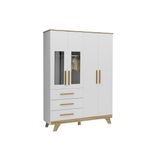 Guarda Roupa Infantil C/ 4 Portas (2 Cristal) E 4 Gavetas Retrô Branco/amendoa - Peroba