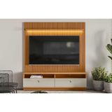Rack Bancada C/ Painel P/ Tv Até 75 Pol Ouro Preto 2 Gavetas 198x180cm Nature/off White - Linea Brasil
