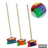 Vassoura Infantil De Madeira 66cm Color - Tudo Em Caixa