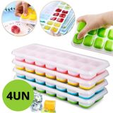 Forma De Gelo Fundo Silicone 14 Cubos Tampa Rígida 4 Un