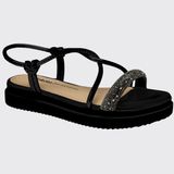 Sandália Flatform Feminina Tiras Slide Brilhantes Dakota Y7631 - Preto - 38