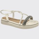 Sandália Flatform Feminina Tiras Slide Brilhantes Dakota Y7631 - Cristal - 35