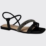 Sandália Rasteira Feminina Slide Tiras Brilhantes Dakota Y7622 - Preto - 37