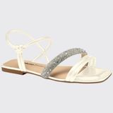 Sandália Rasteira Feminina Slide Tiras Brilhantes Dakota Y7622 - Cream - 35