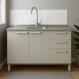 Balcão De Cozinha Com Pia Inox 120cm Nádia Mocca/avelã L01 - Mpozenato