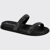 Sandália Conforto Feminina Pepete Slide Fitas Strass Beira Rio 8488.122.29801 - Preto - 36