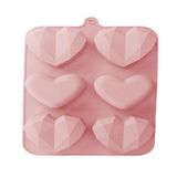 Forma Silicone Coração Lapidado Diamante Liso 6 Cavidades