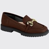 Sapato Mocassim Slip On Feminino Fivela Ouro Confort Moleca 5823.101.9569 - Chocolate - 39