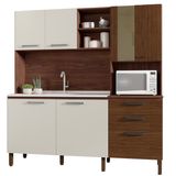 Cozinha Compacta 7p 2g 182 Cm Mega Nogueira Off White Cp Ripado Ktp
