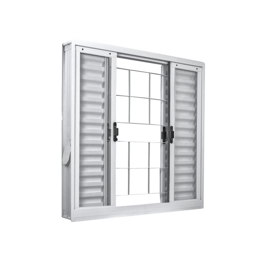 Janela Veneziana Aço 6 Folhas com Grade Quadriculada MGM Minas Sul 100cmx100cm Vidro Liso Incolor Branco - imagem 3