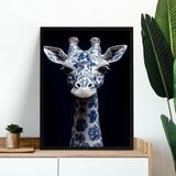 Quadro Decorativo Girafa Estampa Flores Azuis 45x34cm