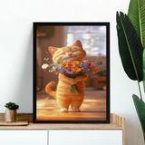 Quadro Gatinho Baby Com Buquê De Flores 33x24cm
