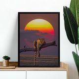 Quadro Decorativo Onça Paisagem Por Do Sol 33x24cm