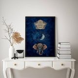 Quadro Mistico Hamsa Lua Elefante 33x24cm