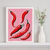 Quadro Decorativo Para Cozinha Pimentas 24x18cm - Com Vidro