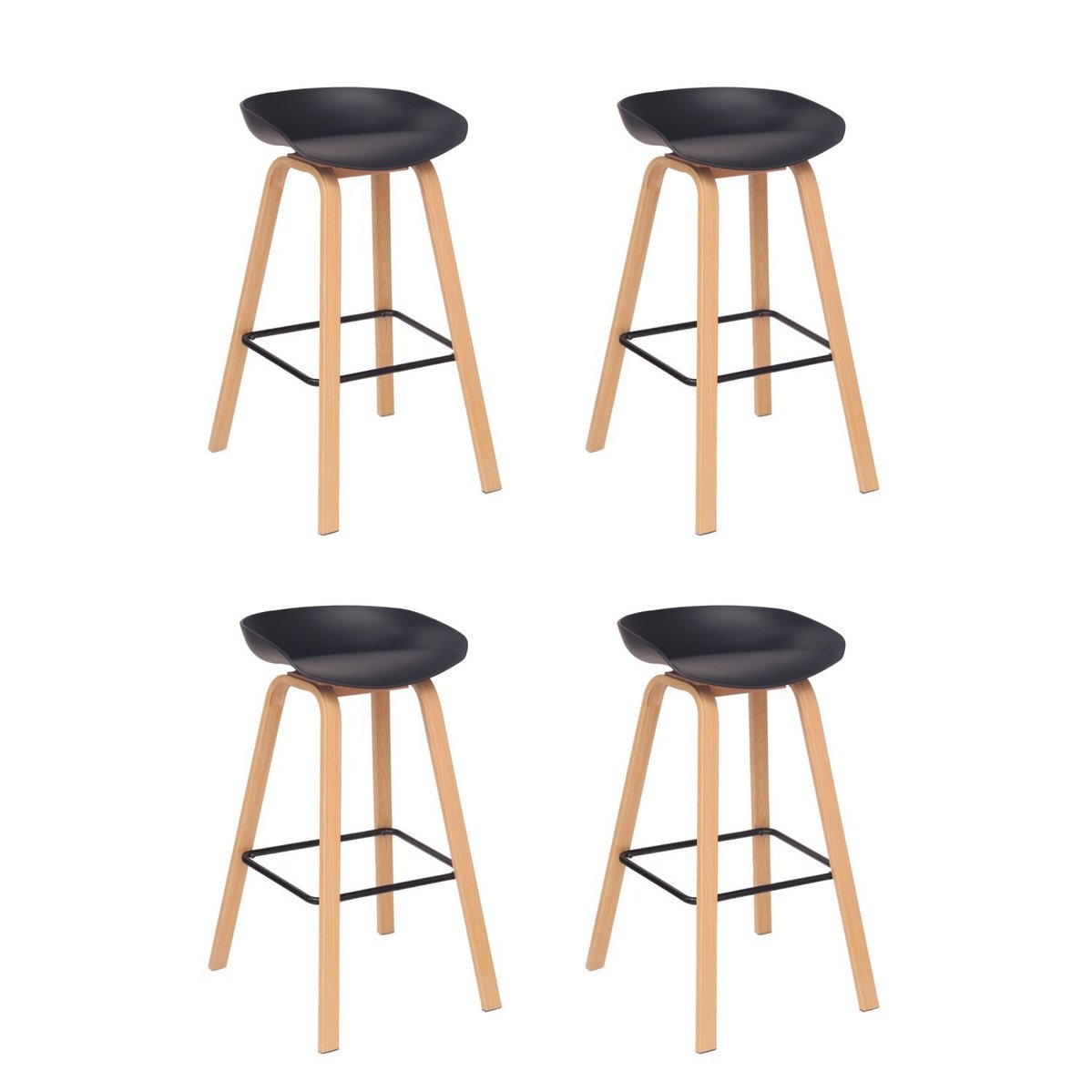 Kit 4 Banquetas Alta Polipropileno Toledo Fratini Preto