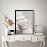 Quadro Decorativo Gatinho Branco Flor Branca 45x34cm - Vidro