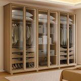 Guarda-roupa Casal Reflecta Com Led 6 Portas 100% Mdf Com Pés Solaris Amêndoa Clean