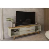 Rack Bancada P/ Tv Até 75 Pol Los Angeles C/ 2 Gavetas 2 Prateleiras E 4 Nichos 218cm Tauari/off White Brilho - Linea Brasil
