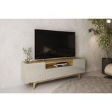 Rack Bancada P/ Tv Até 75 Pol Orlando C/ 3 Portas E 1 Nicho 180cm Tauari/off White Brilho - Linea Brasil
