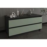 Gabinete De Banheiro C/ Rodízio Bn3603 S/ Cuba C/ 2 Gavetas 80cm Marmore Lunar/verde Mar - Tecno Mobili
