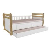 Cama Solteiro De Babá Maria C/ 2 Gavetas E Auxiliar Branco/amendoa - Peroba