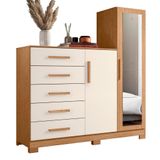 Comoda New Master Quarto Com 5 Gavetas 2 Portas E Espelho Freijo/off White