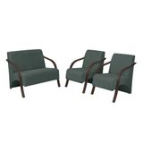 Conjunto Poltronas Vênus 1 Dois Lugares 2 Um Lugar Braços Em Madeira 1 Namoradeira 2 De Um Lugar D Salla Suede Verde