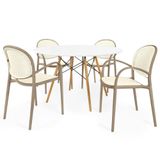 Conjunto Mesa De Jantar Redonda Eiffel Branca 120cm Com 4 Cadeiras Roma Com Braço - Branco/cinza Escuro