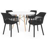 Conjunto Mesa De Jantar Redonda Eiffel Branca 120cm Com 4 Cadeiras Marcela - Preto