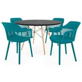 Conjunto Mesa De Jantar Redonda Eiffel Preta 120cm Com 4 Cadeiras Marcela - Turquesa